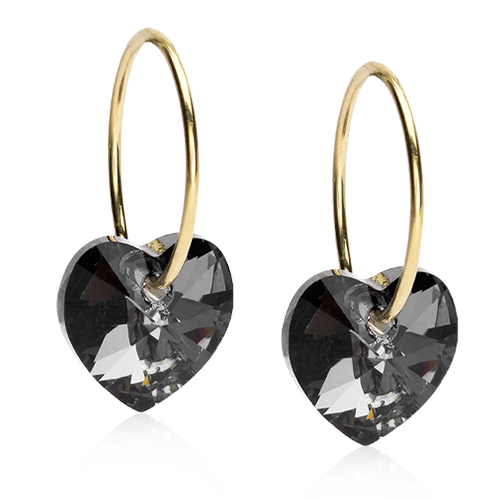 Blomdahl Earrings Golden Titanium Heart Black Diamond 10mm Ring 14mm D / 97